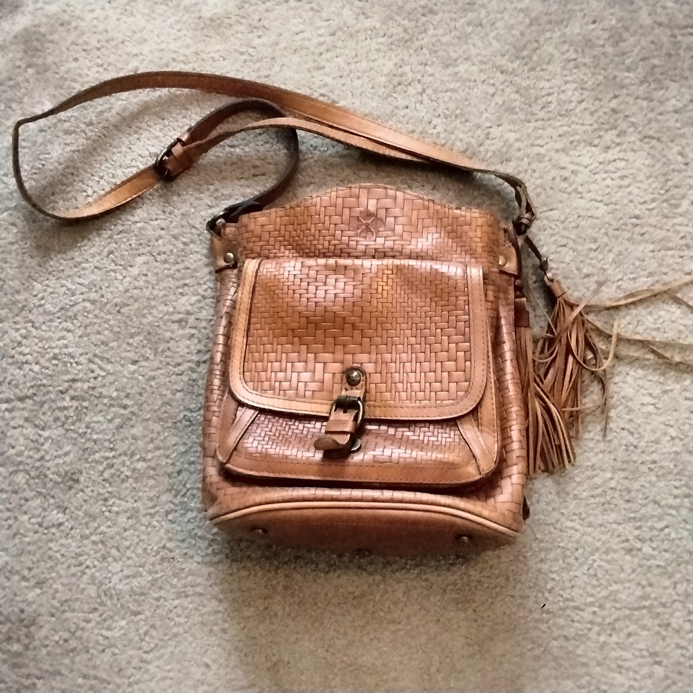 Patricia Nash Brown Leather Crossbody Bag with Tassels